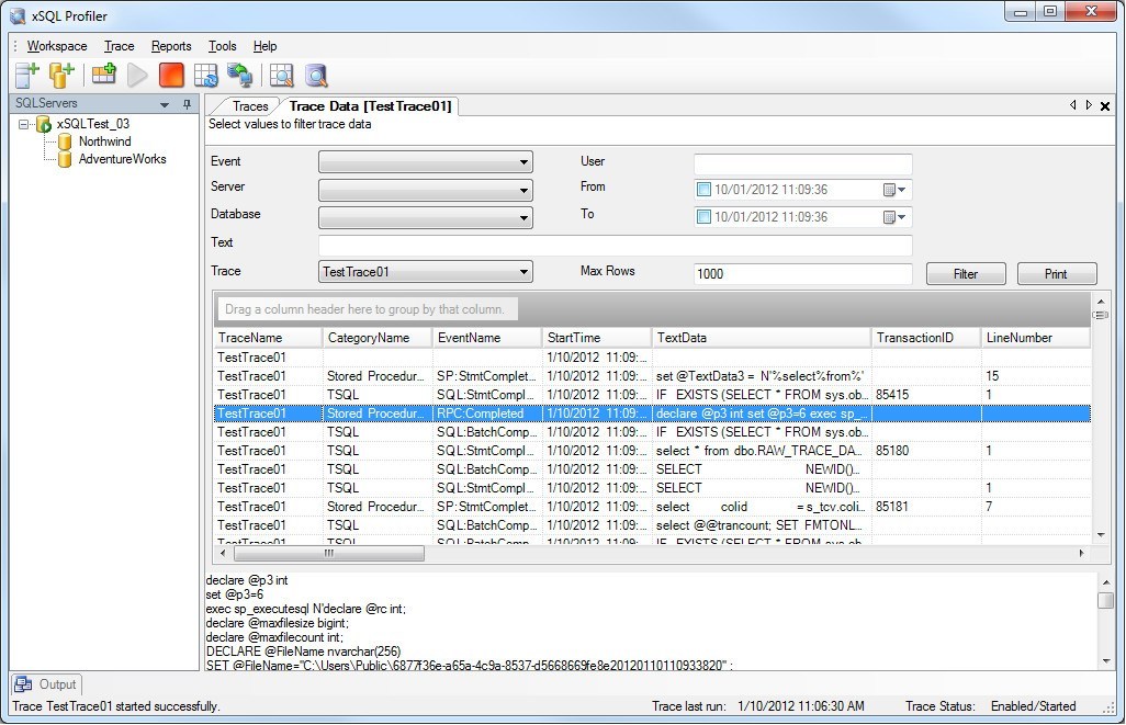 Trace Data Window