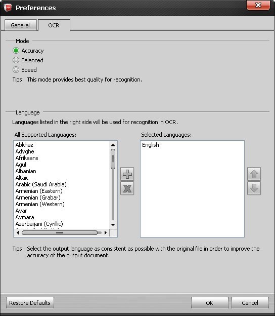 OCR Settings