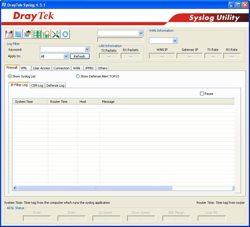 DrayTek Syslog window