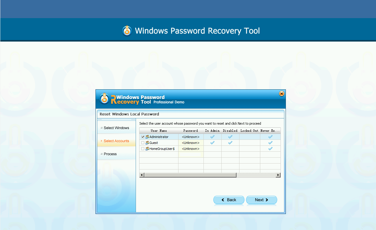 Choose the password to reset