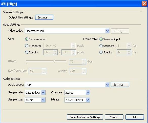 Output format settings