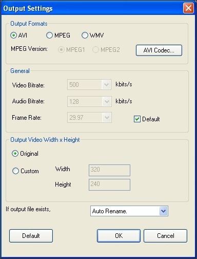 Output Settings Window