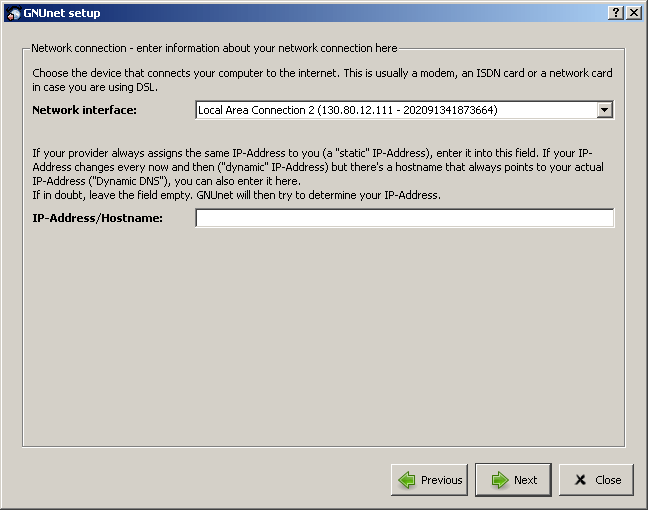 Setup network connection