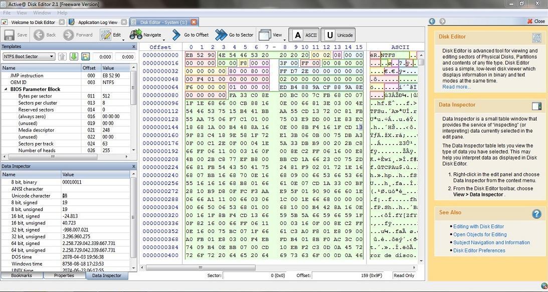 Disk Editor - Data Inspector