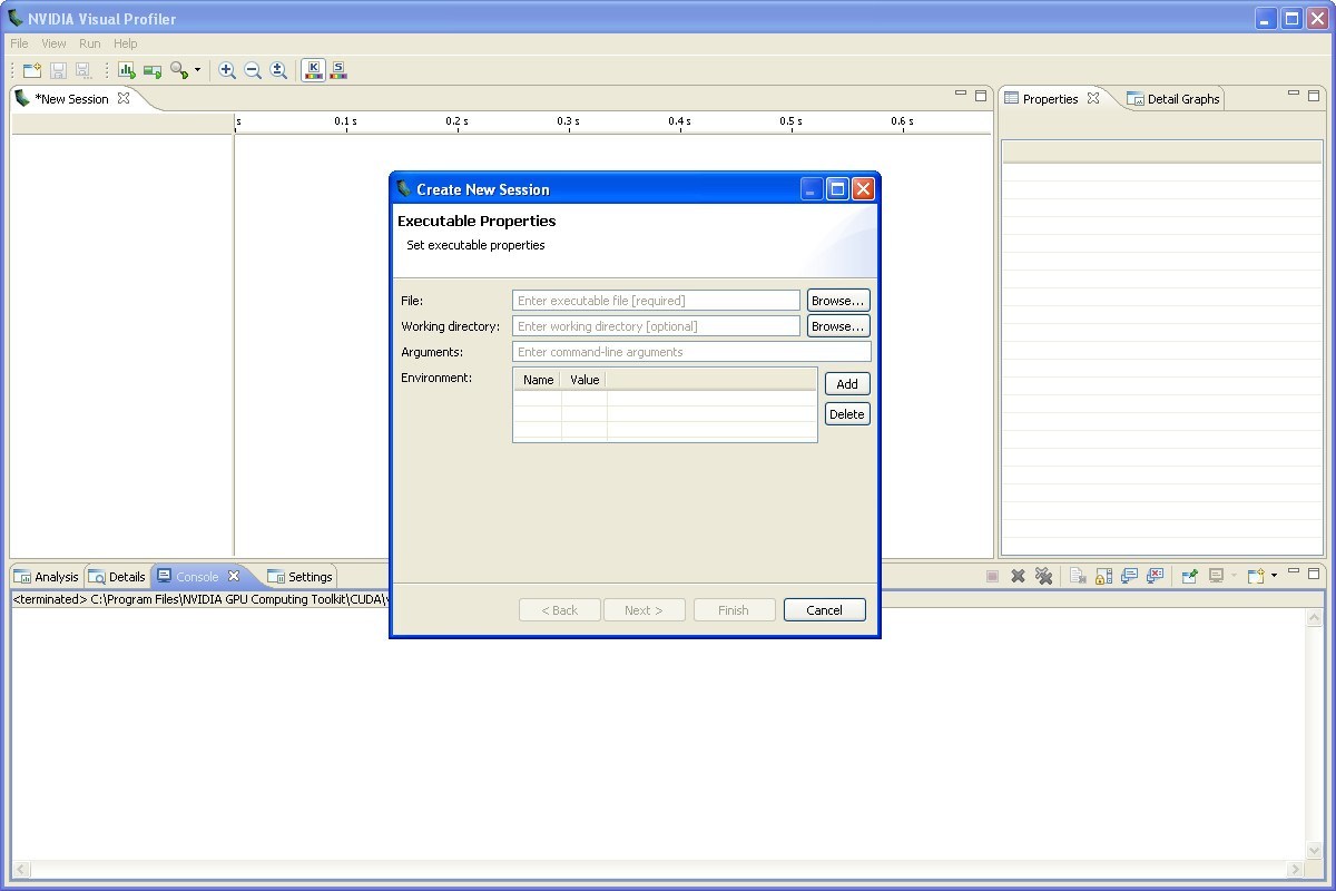 NVIDIA Visual profiler window