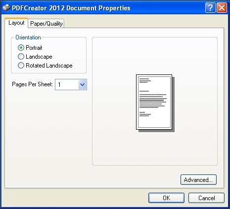 Printer Properties - Layout Tab