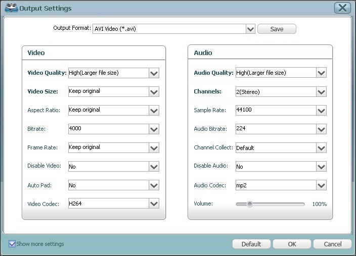 Output Settings - Advanced View
