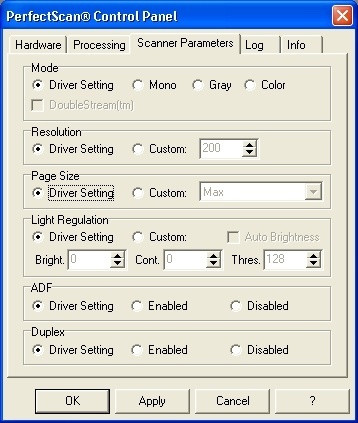 Control Panel - Scanner Parameters Settings