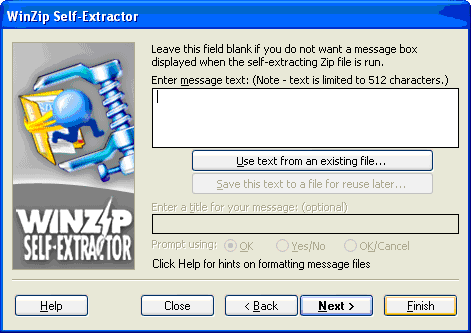 Option to enter display message for Zip files.