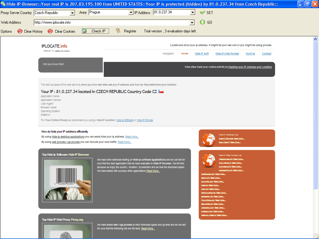 Hide-IP-Browser check IP Czech Republic IP example
