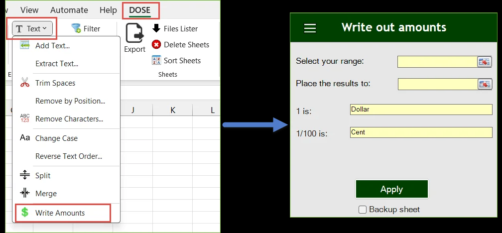 Convert numbers to words in Excel