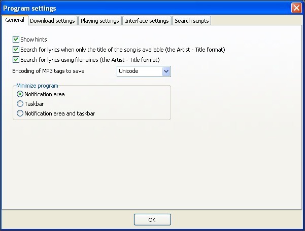 Settings Window