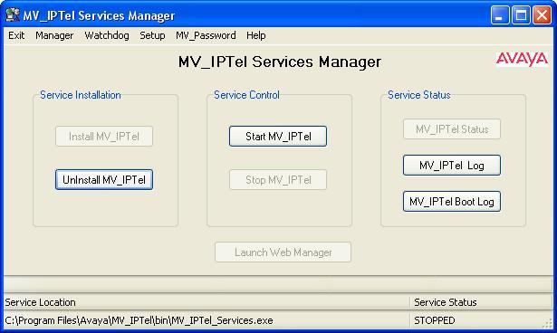 Services manager window
