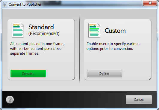 Convert To Publisher Options
