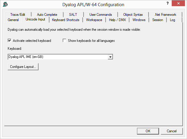 Configuration Dyalog Unicode Input Tab