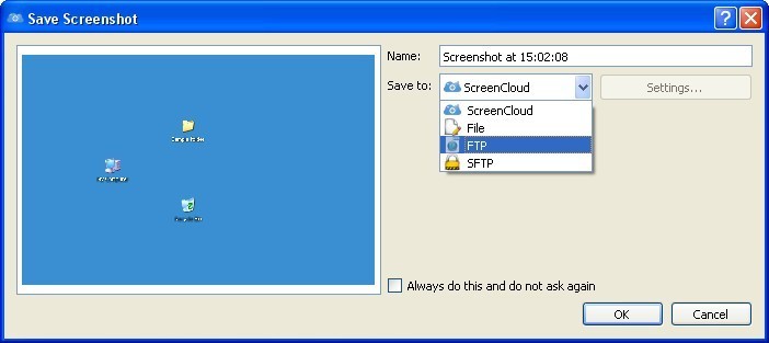 Save screenshot window