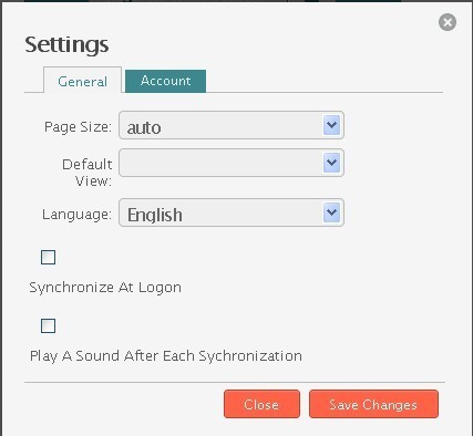 Settings window