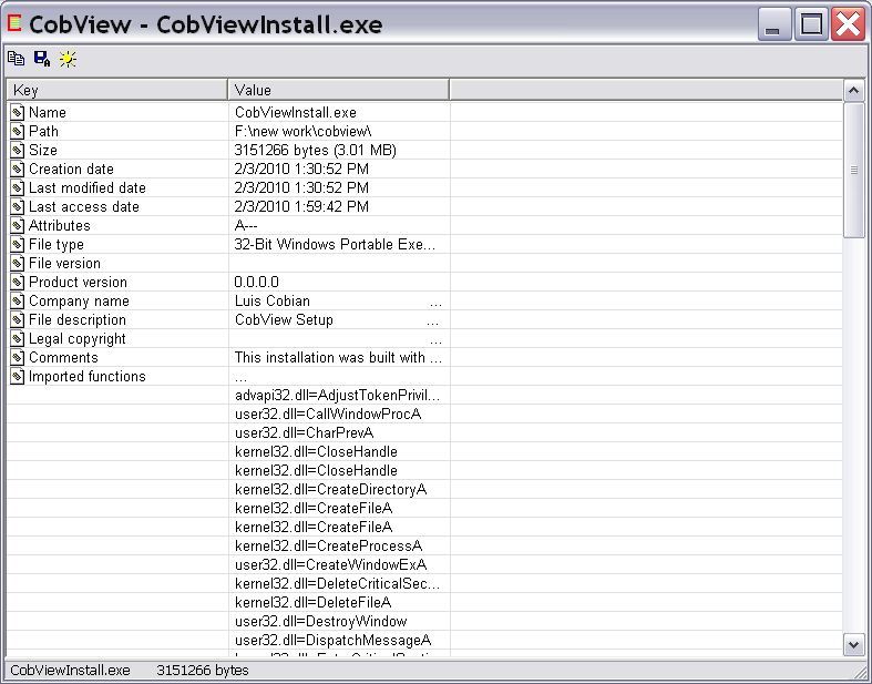 Properties of selected file