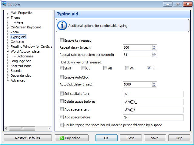 Typing Aid Options