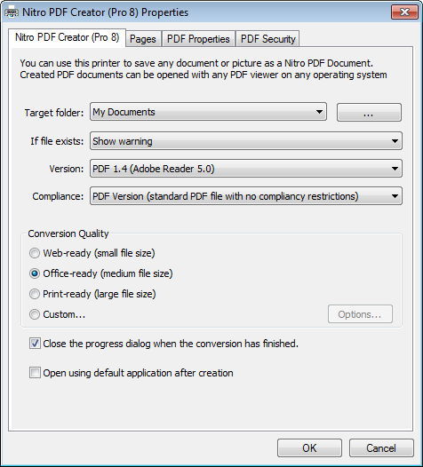 Creating PDF from File - Printing Properties