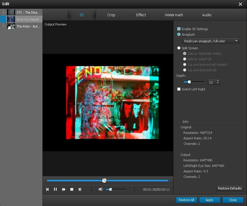 Video Editing - 3D Options