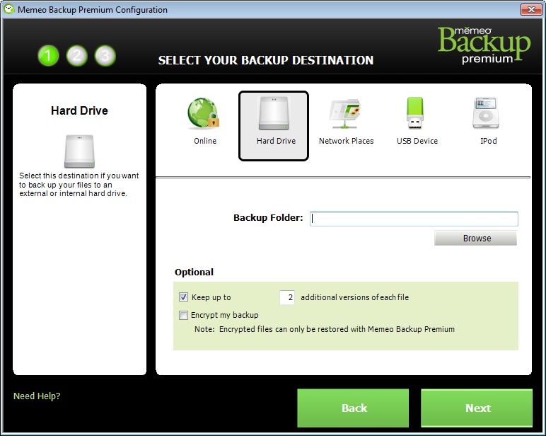 Select Backup Destination