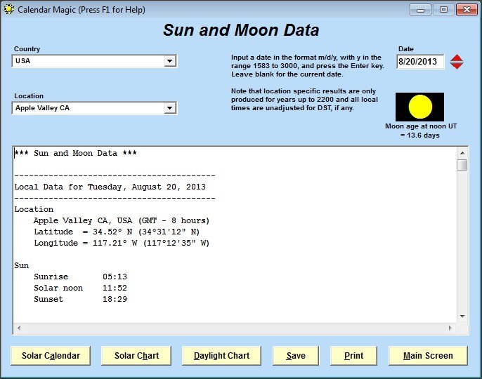 Sun and Moon Data