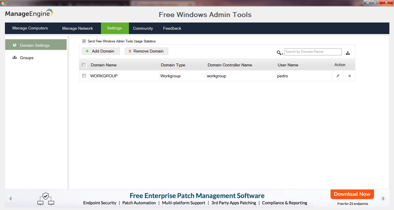 Add Workgroup or Domain