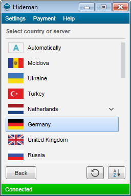 Selecting Country or Server