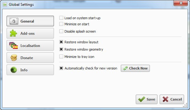 Settings window