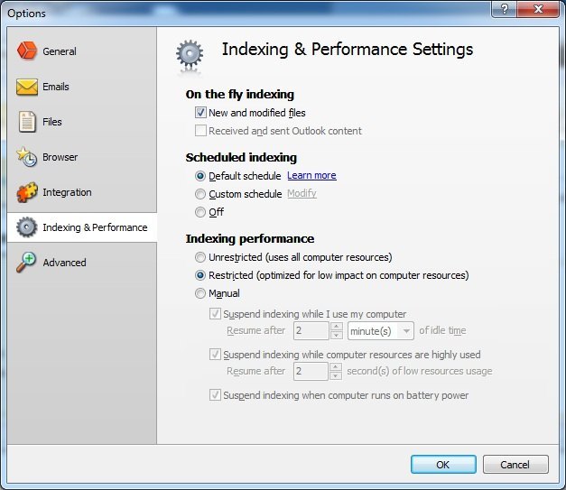 Indexing and Performance Settings