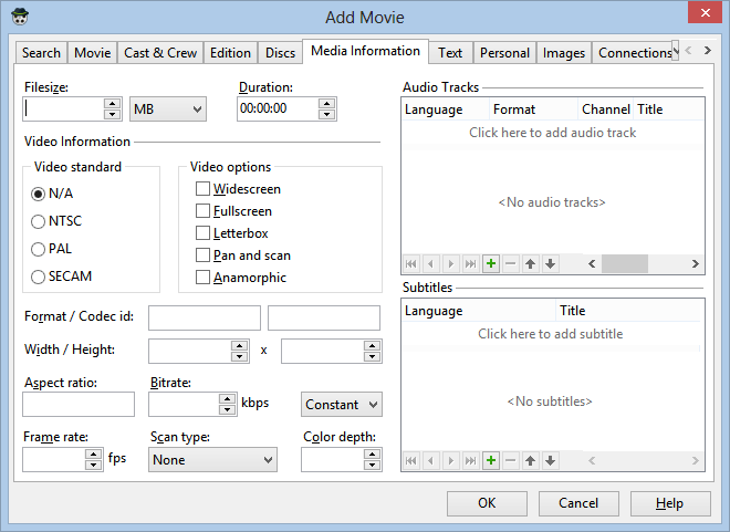 An example of an Add Movie settings tab