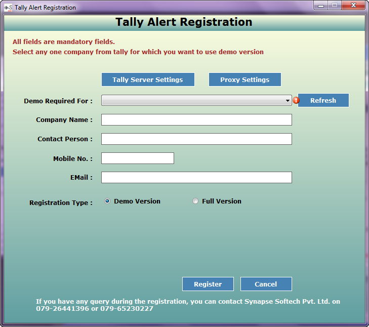 Registration window