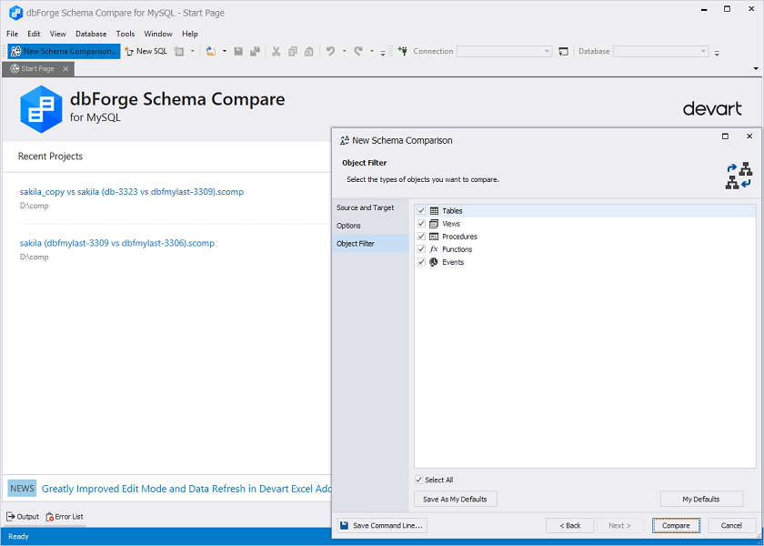 Comparison Object Filter Preview