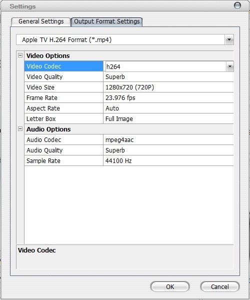 Output format settings
