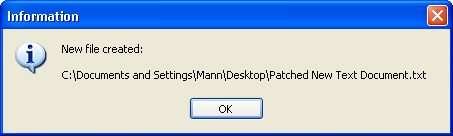 Successful patched file creation window