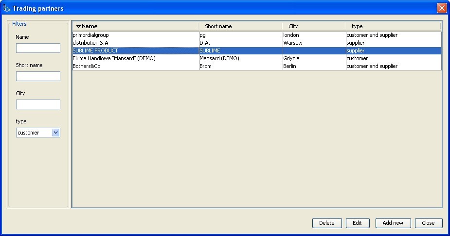 Trading Partners Window