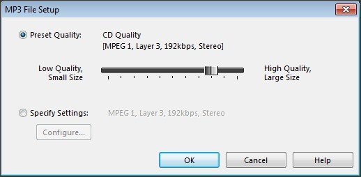 MP3 File Setup Window