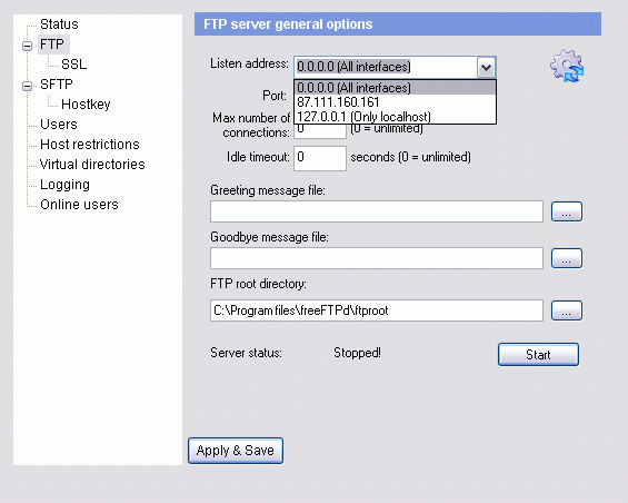 FTP server general options