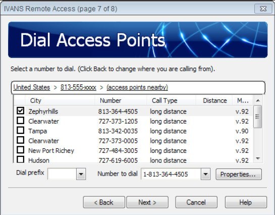 Dial Access Points Window