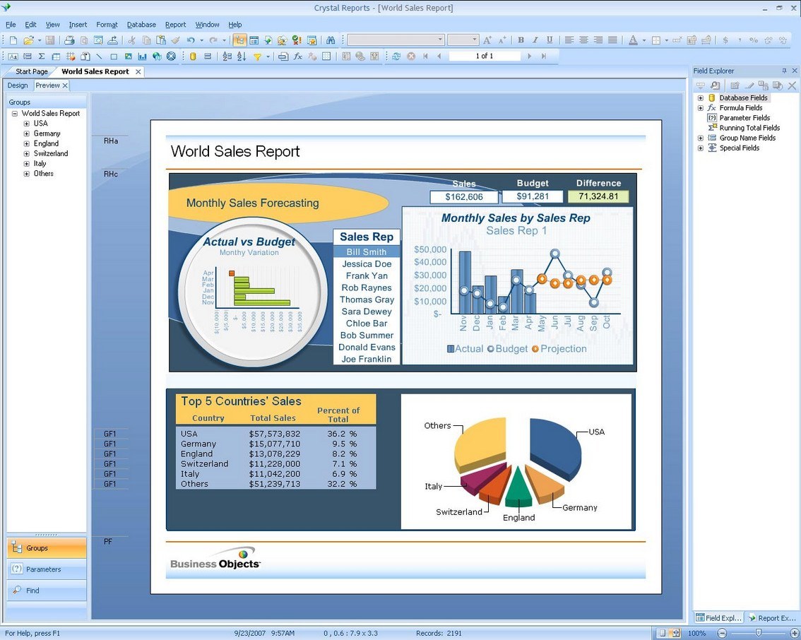 Crystal Reports Window