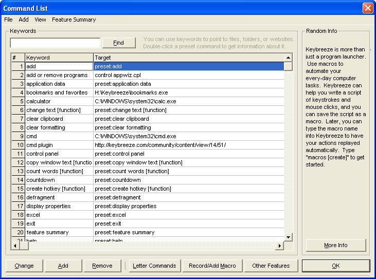 Commands List