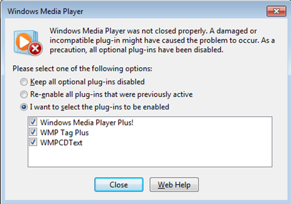 Enhanced Windows Media Player Crash Screen