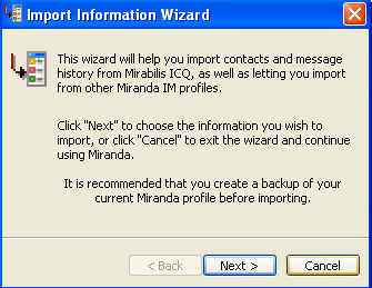 Import information wizard