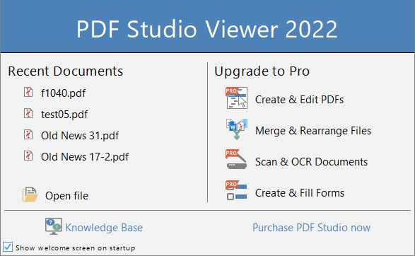 PDF Studio Viewer 2022 Welcome Screen