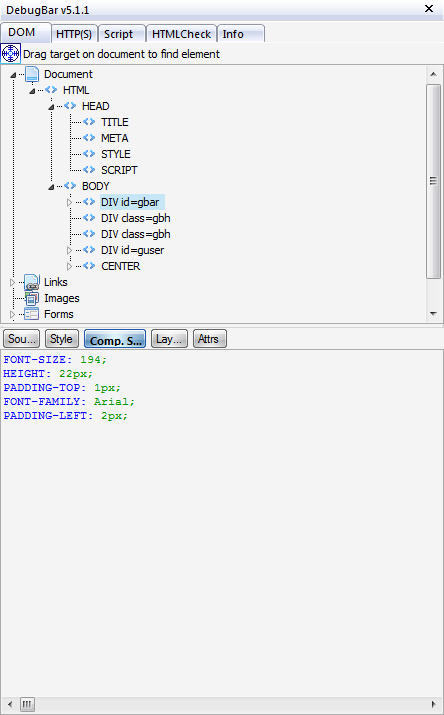 DebugBar showing Information