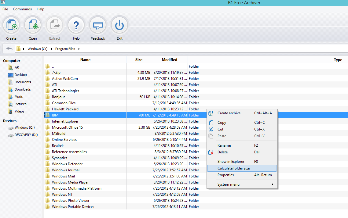 Archiver's Folder Options