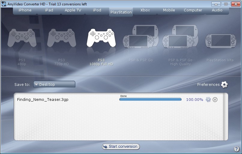 Selecting PSP Formats