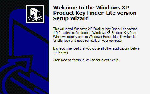 Windows XP Product Key Finder Installation
