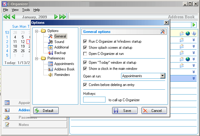 Options Window